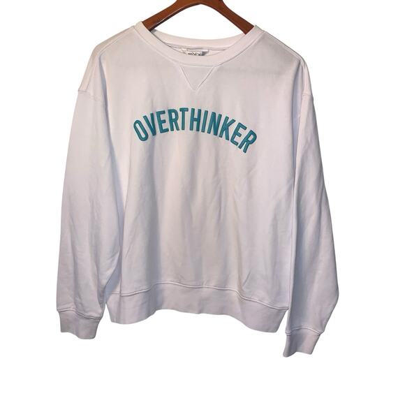 WILDFOX NWT White Long Sleeve "Overthinker" Graphic Crewneck Sweatshirt M - Picture 5 of 7